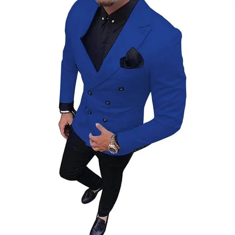 Classic New Fashion Men Suit Two Pieces Double Breasted Notch Lapel Blazer Jacket & Trousers Wedding Party (Jacket+Pants)